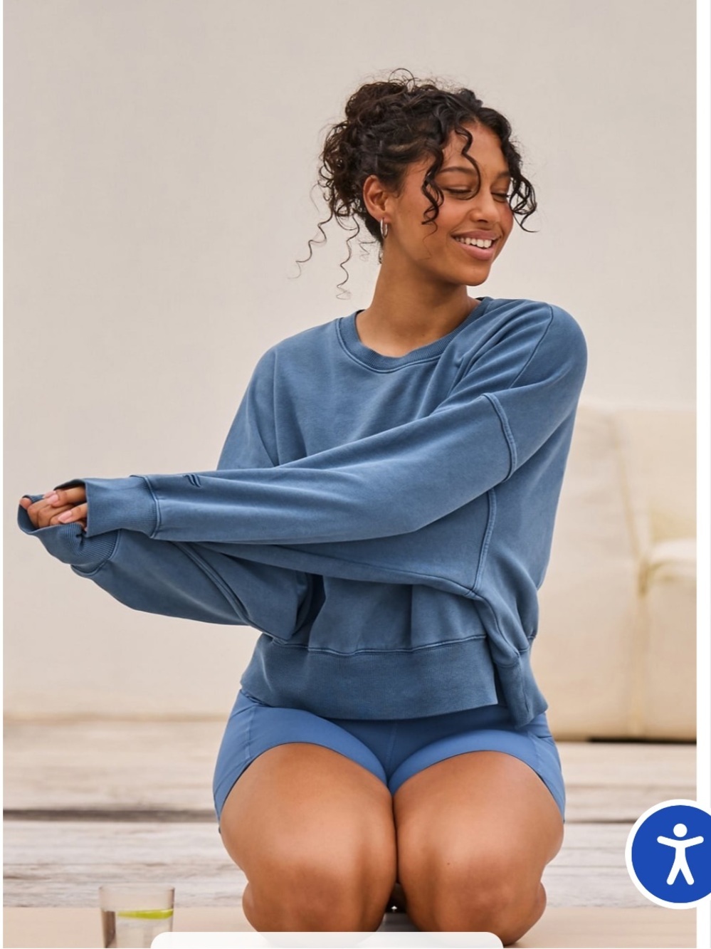 Fabletics Year Round Terry Crew Neck Sweatshirt in Slate Blue